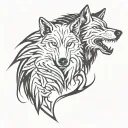 magic wolf and raven tattoo design idea
