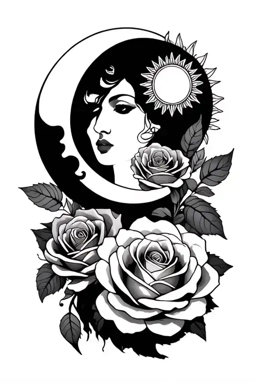 roses sun and moon Gemini tattoo design idea
