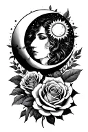 roses sun and moon Gemini tattoo design idea