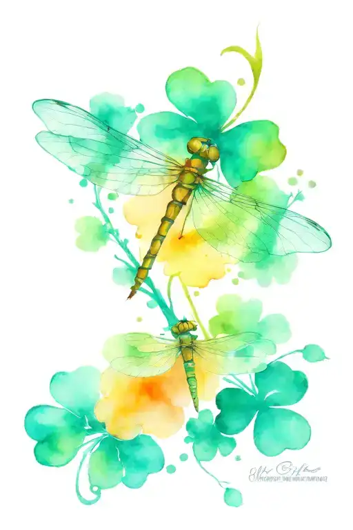 4 leaf clover with dragonfly tattoo design idea