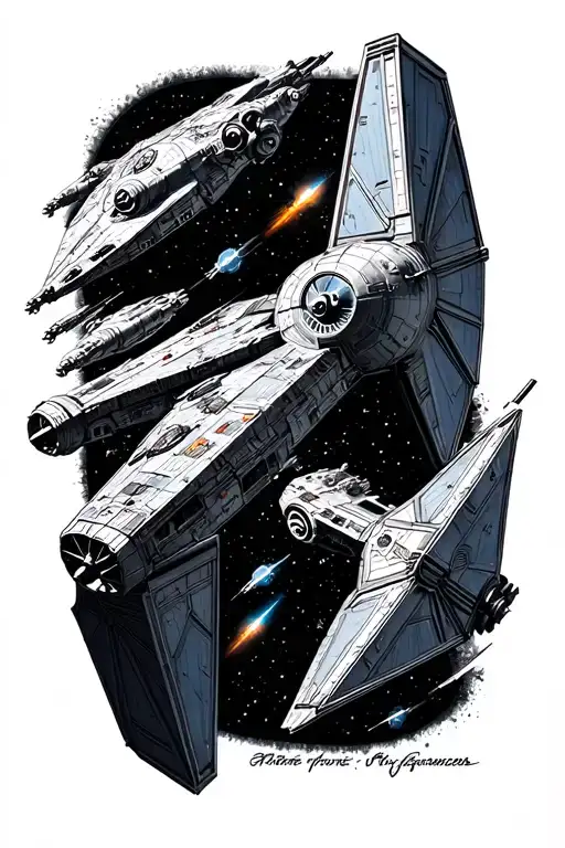 millenium falcon space battle with tie fighter tattoo design idea
