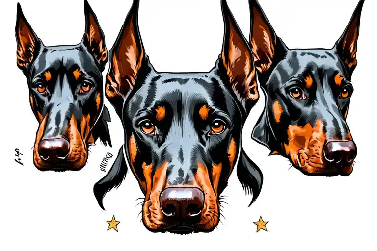 3 Doberman head tattoo sketch in old school style tattoo tattoo design idea