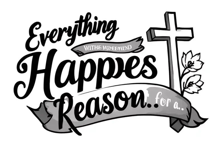 Script tattoo saying "Everything Happens for a Reason..." with a small cross incorportated and everything underlined. tattoo design idea