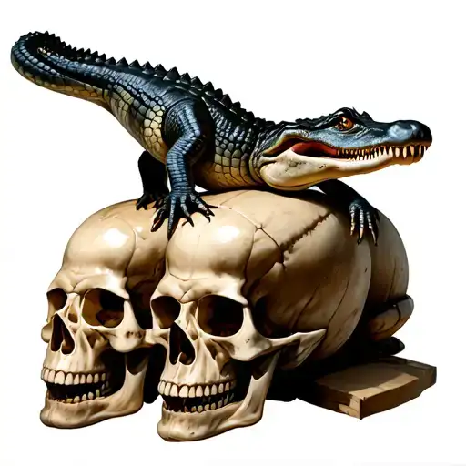 Alligator on top of skulls tattoo design idea