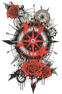 compass above clock above rose tattoo design idea