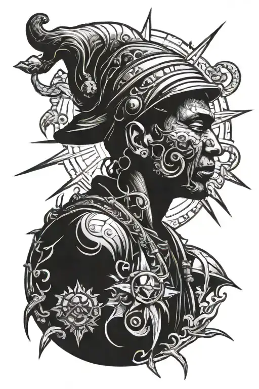 trader occupation with a sun tattoo design idea