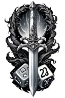 dnd dice rolling , sword surrounded tattoo design idea