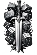 dnd dice rolling , sword surrounded tattoo design idea