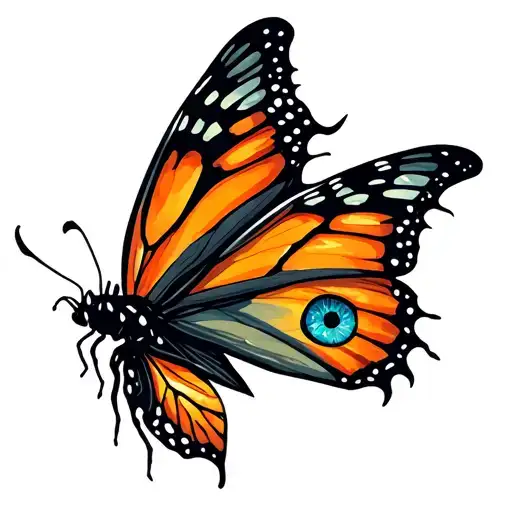 dark evil eye  butterfly with tattered wings tattoo design idea
