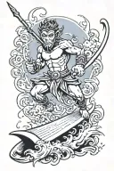 monkey king surfing tattoo design idea