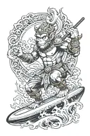 monkey king surfing tattoo design idea