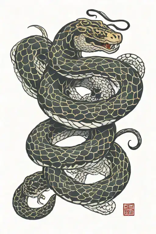 Armoured Snake intertwined tattoo design idea