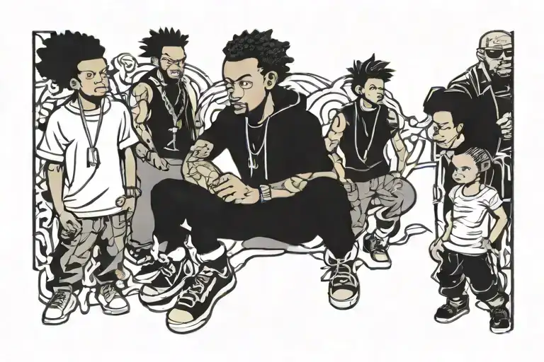 boondocks characters surrounded tattoo design idea