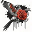 afterlife pigeon with rose  tattoo design idea