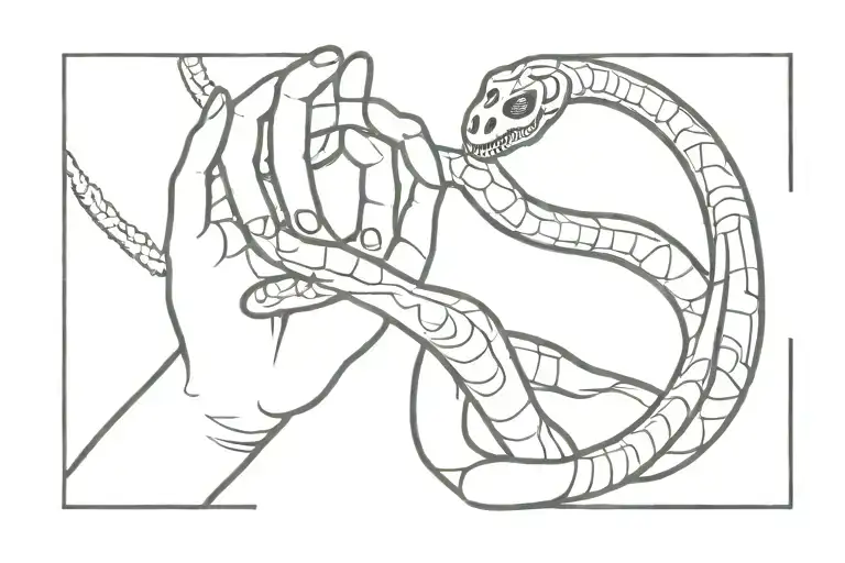 snake wrapped around a skeleton hand holding tattoo design idea