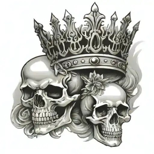 skulls of famous kings wearing their iconic crowns symbolizing royalty and death tattoo design idea