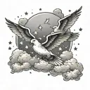 clouds with stars and doves flying through lighting tattoo design idea