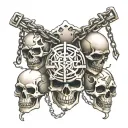 Broken chains and skulls or iron masks tattoo design idea