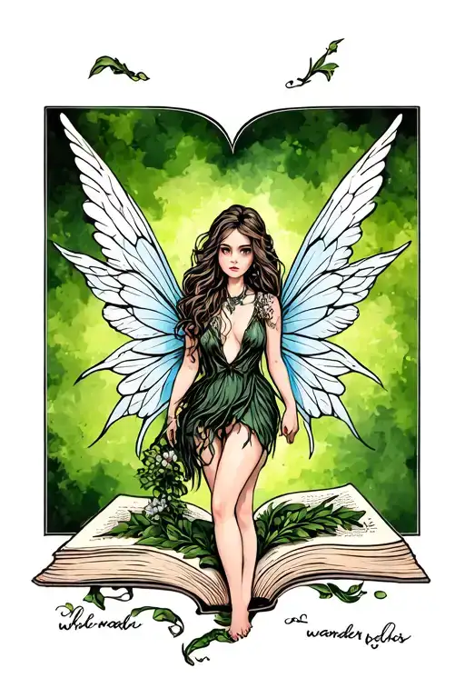 book open to path fairy wings love dark romance not all who wander are lost tattoo design idea