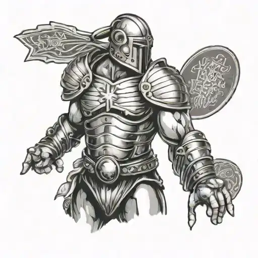 Christian wrestler in armor with Bible verse tattoo design idea