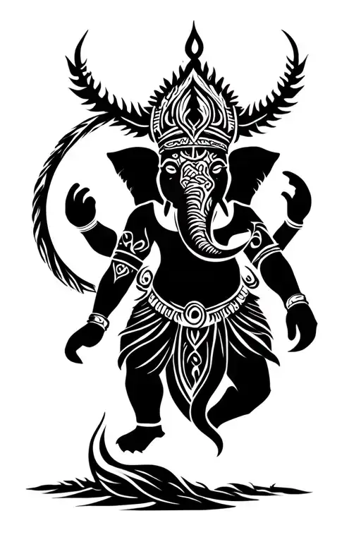 lord ganesha with norse mythology strength tattoo design idea