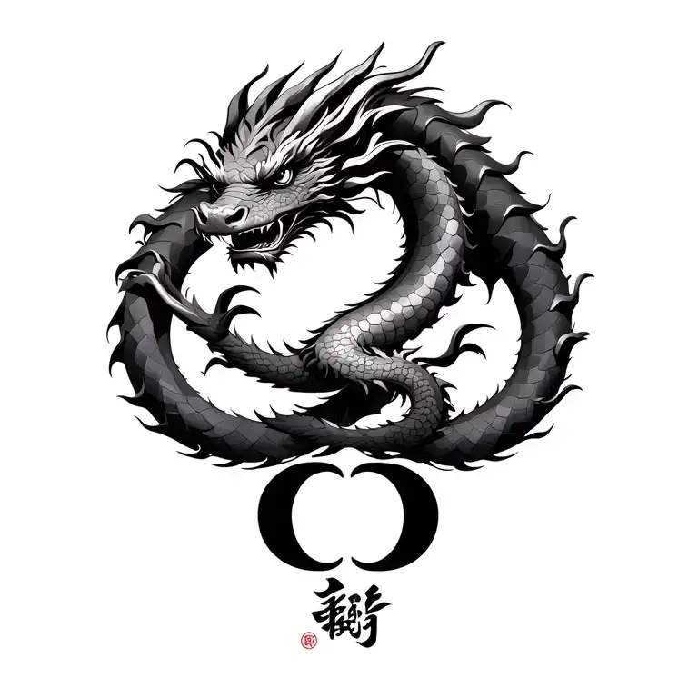dragon wrapped around mandarin symbol for father tattoo design idea