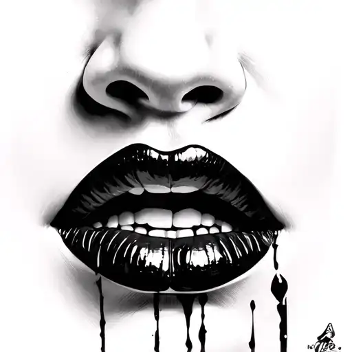 woman vampire lips biting lower lip tattoo design idea