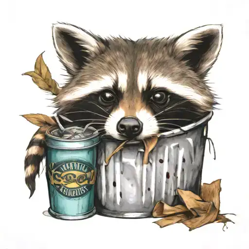 raccoon in trash tattoo design idea