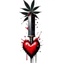 a heart pierced with a dagger, marijuana leaves in the background tattoo design idea