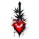 a heart pierced with a dagger, marijuana leaves in the background tattoo design idea