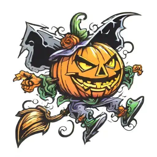 Halloween pumpkin character tattoo design idea