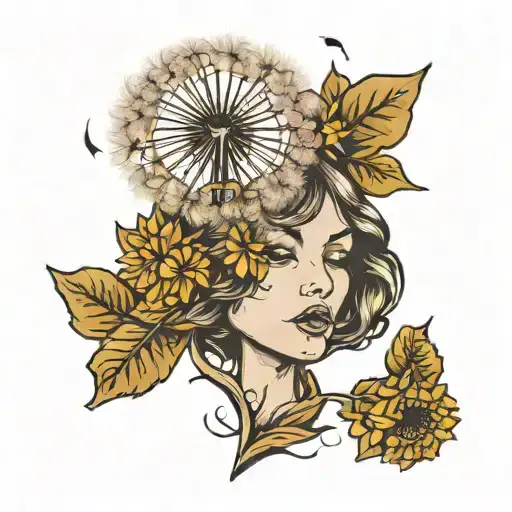 dandelion blowing tattoo design idea
