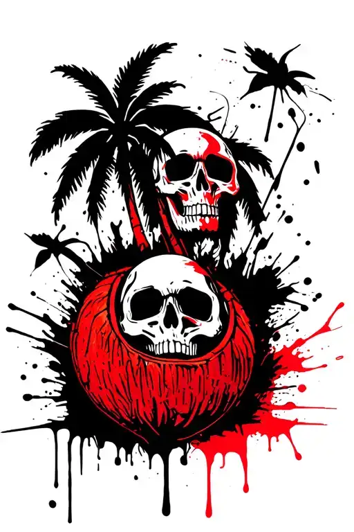 Coconut tree with skull coconuts tattoo design idea