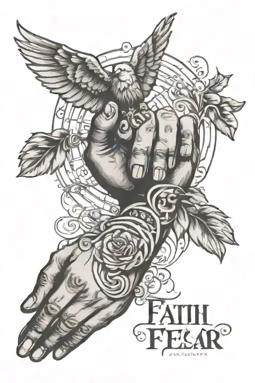 faith over fear, hands of god and adam creation tattoo design idea