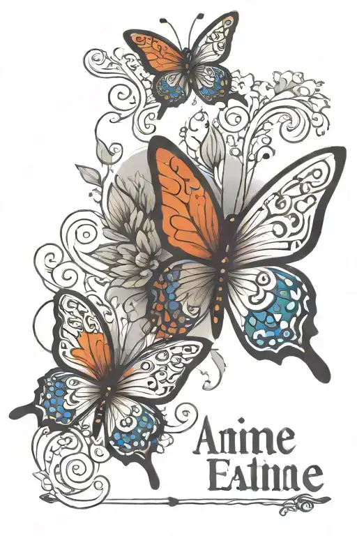 two small butterflies and quote underneath saying "Aime et etre aime" tattoo design idea