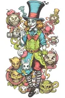 Creepy psychedelic alice in wonderland sleeve done in new school graffiti style art tattoo design idea
