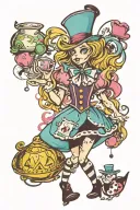 Creepy psychedelic alice in wonderland sleeve done in new school graffiti style art tattoo design idea