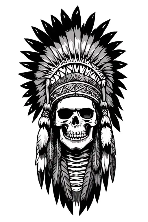 skeleton native american headdress tattoo design idea