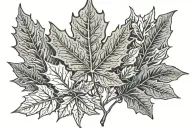 maple leaf and aspen leaf with dog paw tattoo design idea