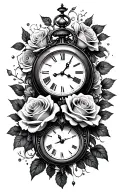 clock and roses sleeve tattoo design idea