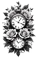 clock and roses sleeve tattoo design idea