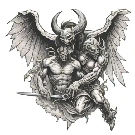 demon killing a angel tattoo design idea
