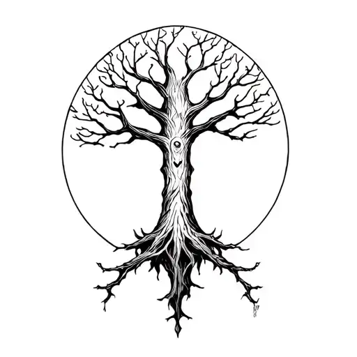 evil Druid with tree growing tattoo design idea