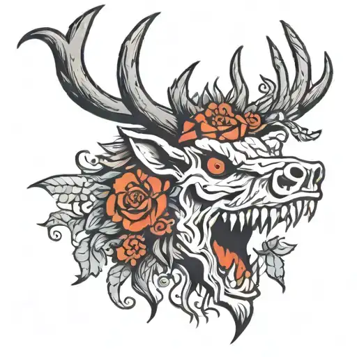 American Traditional wendigo tattoo design idea