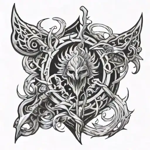 A tattoo inspired by the Mark of Sacrifice from the anime Berserk, drawn in a dark fantasy style. tattoo design idea