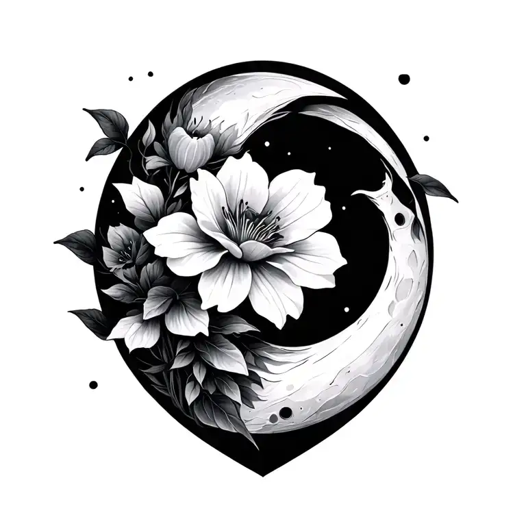 moon and cataleya design but emphasize the design of moon and flower  tattoo design idea