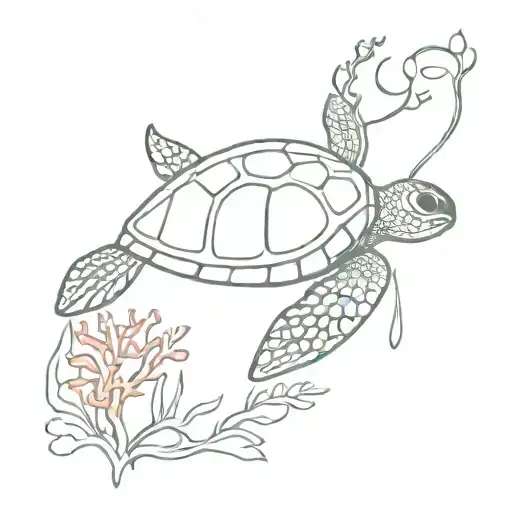sea turtle coral reef scene tattoo design idea