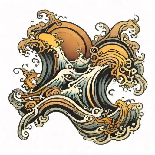 Sierra and pacific ocean waves flowing tattoo design idea