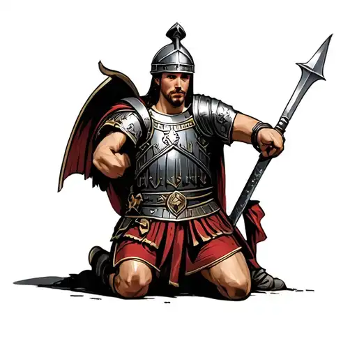 kneeling roman soldier tattoo design idea