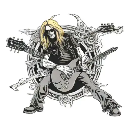 Vic Rattlehead of megadeth playing an ltd ec-1000 black tattoo design idea